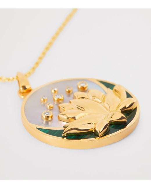 L'Atelier Nawbar Metallic Diamond, Malachite And Pearl N*93 Lotus Moon Necklace
