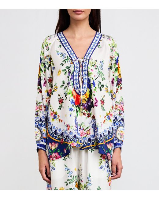 Camilla Blue Silk Tiles Darls Blouse