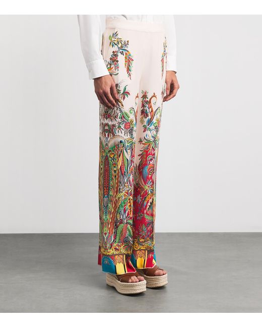 Etro White Silk Paisley Tailored Trousers