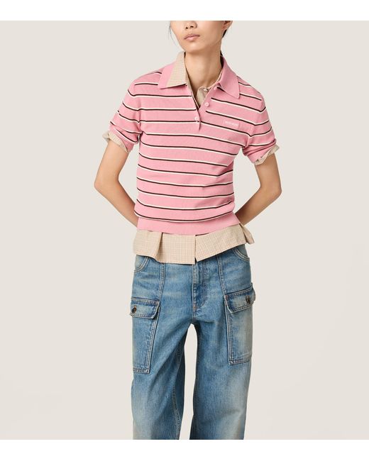 Miu Miu Pink Stretch-Cotton Stripe Polo Shirt