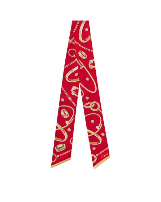 Cartier Red Precious Mundanity Graphic-Print Bandeau Silk Scarf 105Cm X 6Cm