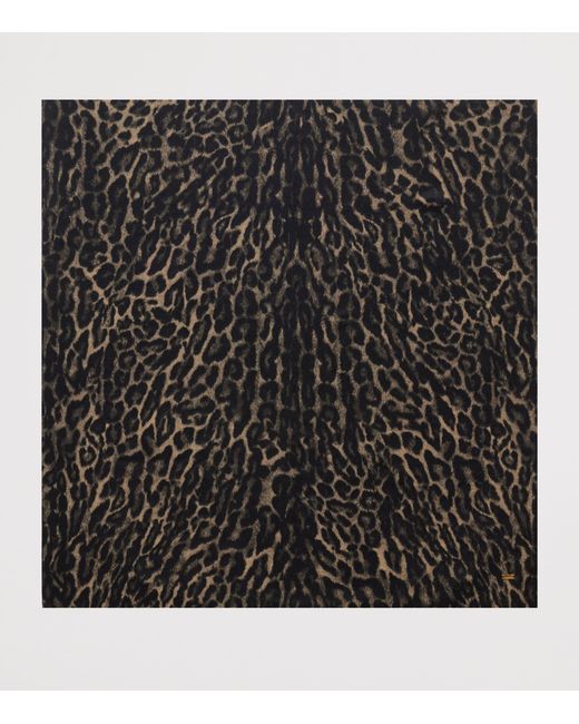Saint Laurent Black Silk-Cashmere Leopard Print Square Scarf