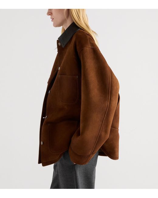 Prada Brown Suede Leather-Collar Jacket