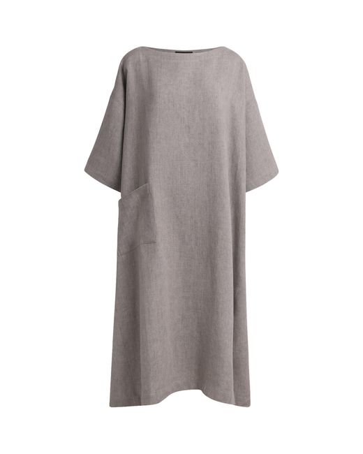Eskandar Gray Linen Boat-Neck Midi Dress