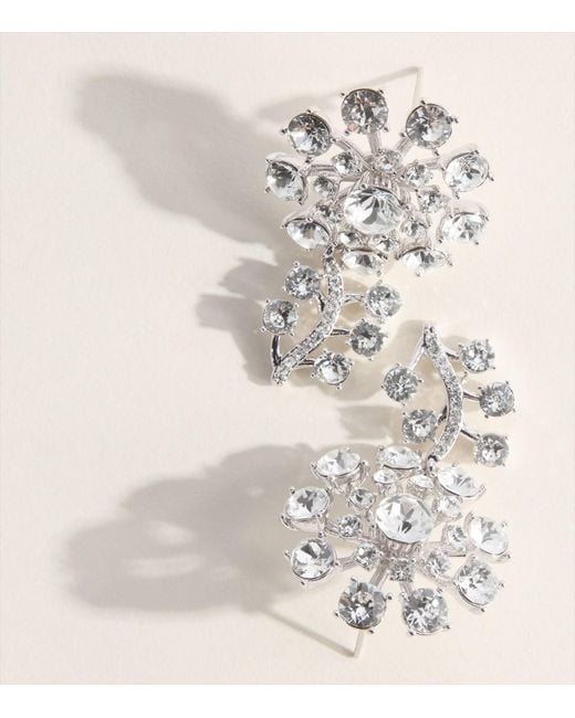Self-Portrait Natural Crystal-Embellished Floral Drop Earrings