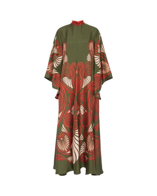 LaDoubleJ Green Silk Patterned Magnifico Maxi Dress