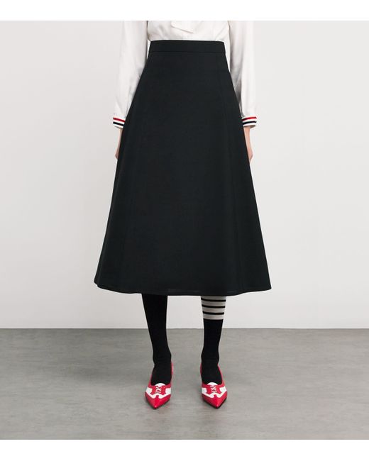 Thom Browne Black Wool-Blend A-Line Midi Skirt