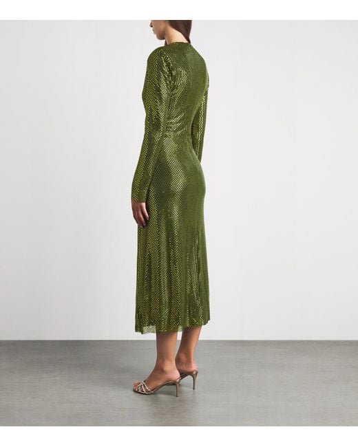 Self-Portrait Green Rhinestone-Detail Midi Dress