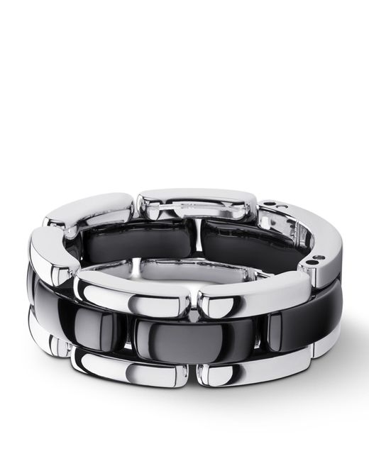 Chanel Black Medium White Gold And Ceramic Flexible Ultra Ring