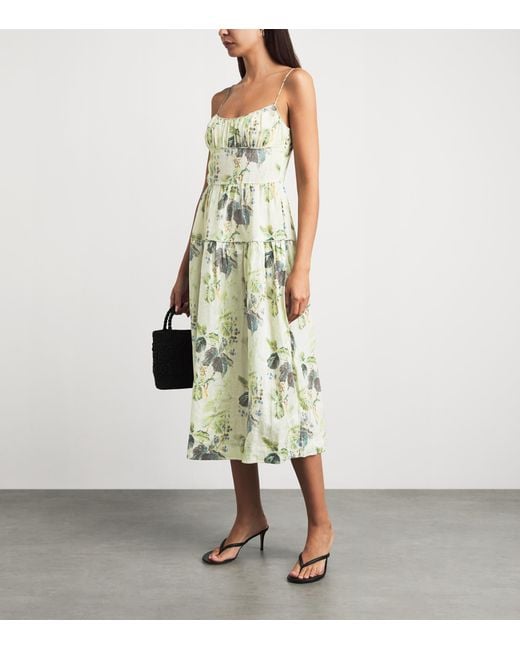 Doen White Ramie Floral Benoit Midi Dress
