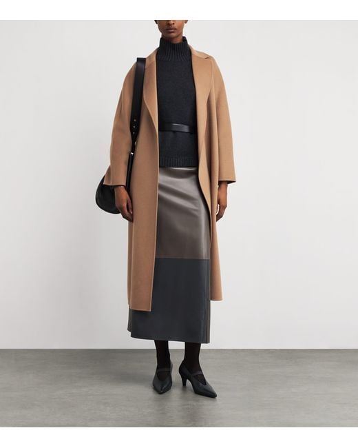 Max Mara Brown Virgin Wool Wrap Coat