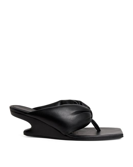 Rick Owens Black Leather Thong Wedge Sandals 60