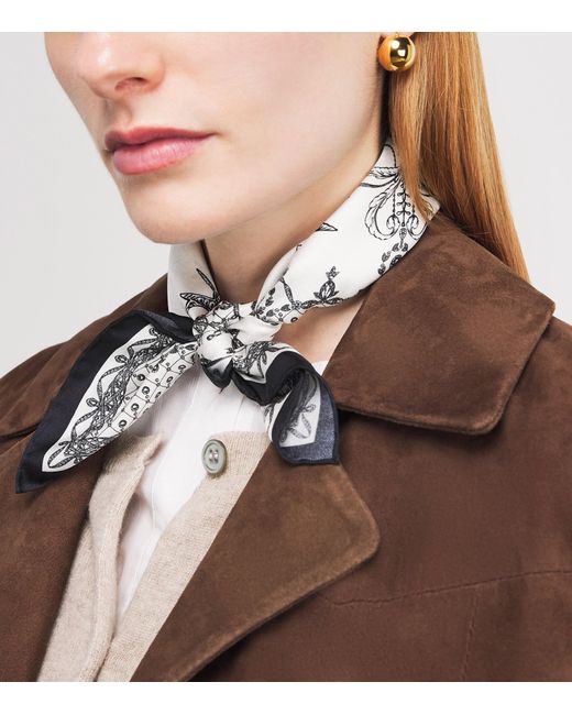 Harrods White Silk Lace Print Scarf