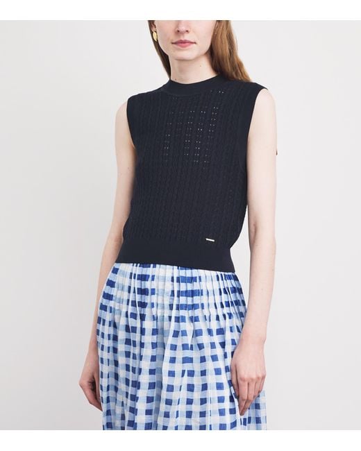 Sandro Blue Open-Knit Tank Top