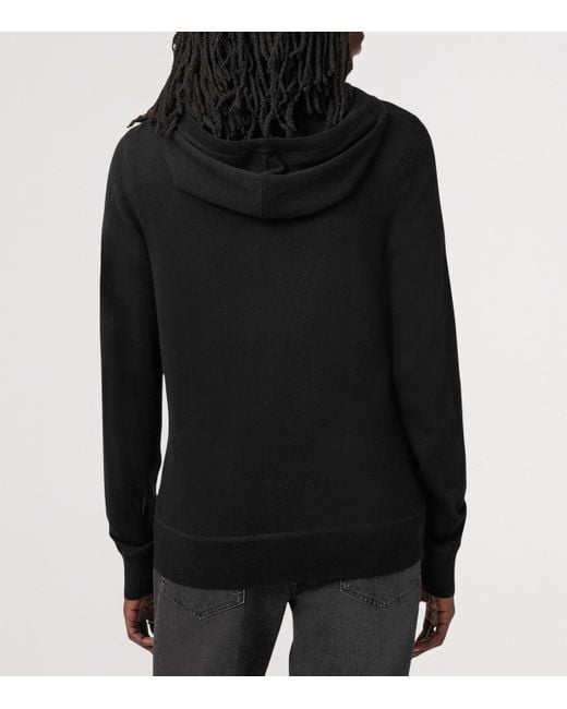 AllSaints Black Merino Wool Mode Hoodie for men