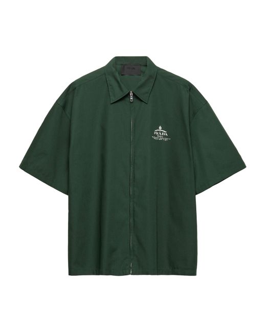 Prada Green Technical Cotton Short-Sleeve Shirt for men