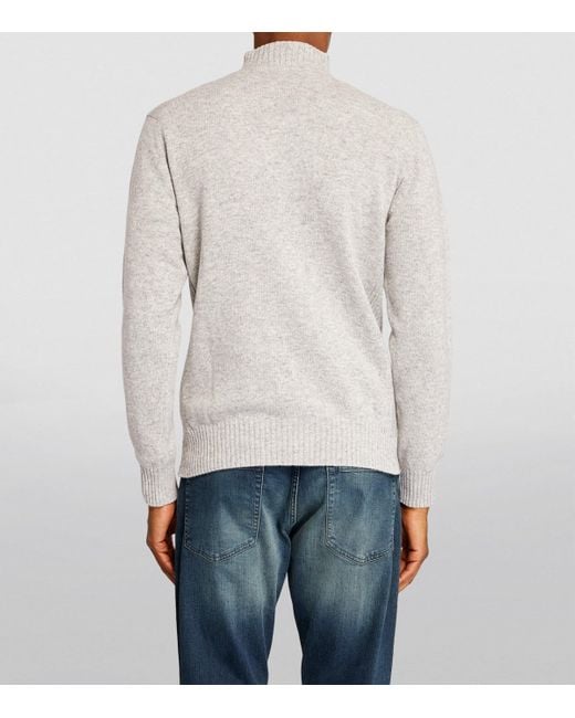 Barbour White Wool Half-Zip Sweater for men