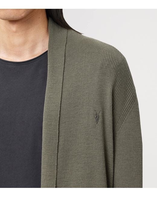 AllSaints Green Merino Wool Mode Cardigan for men
