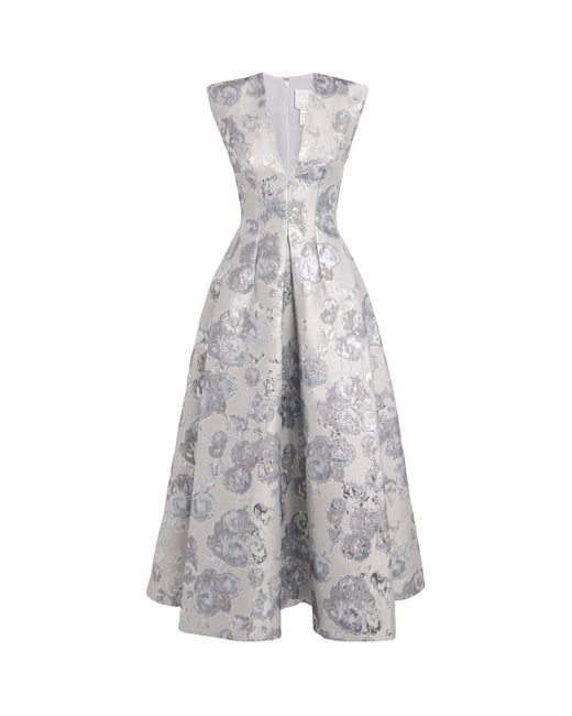 Huishan Zhang Gray Metallic Jacquard Kyle Midi Dress