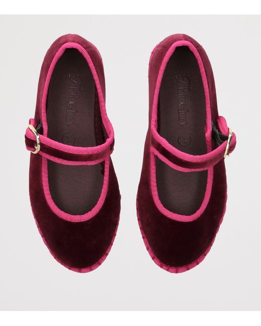 Flabelus Red Velvet Ursula Mary Jane Flats