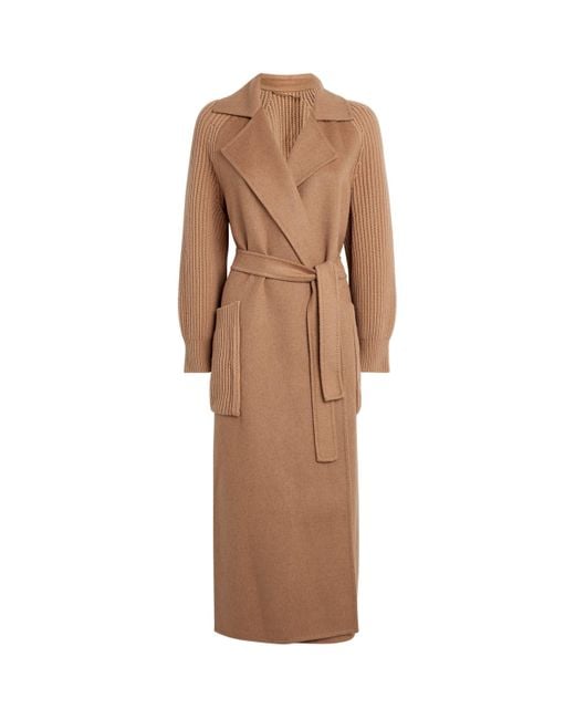 Max Mara Brown Camelwool Knitted-Sleeve Coat