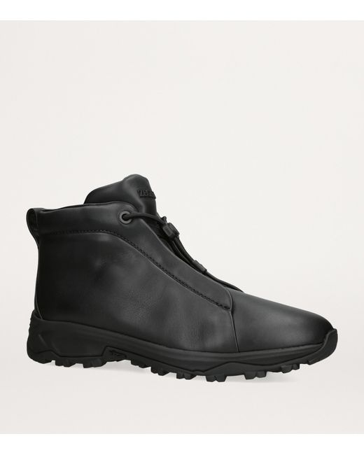 Zegna Black Leather Triple Stitch Vetta Sneakers for men