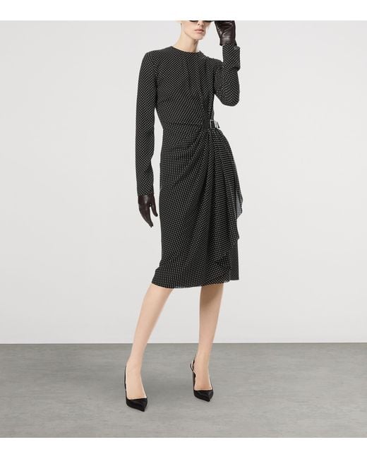 Tom Ford Black Silk Polka Dot Midi Dress