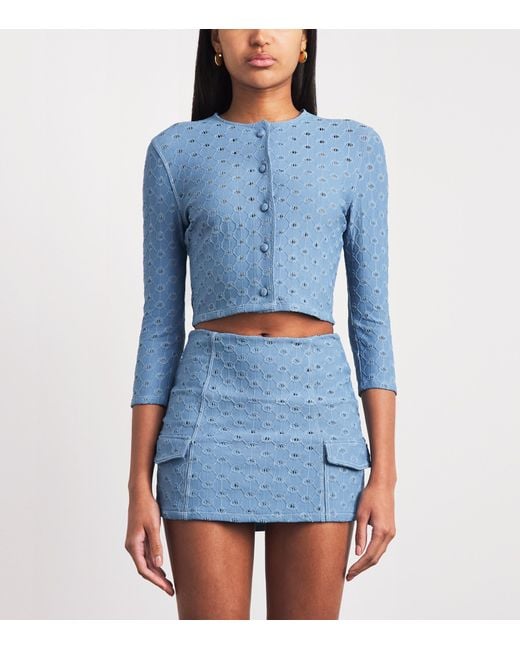 Devon Windsor Blue Open-Work Reed Cropped Jacket