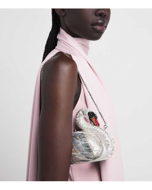 Judith Leiber White Embellished Swan Clutch Bag