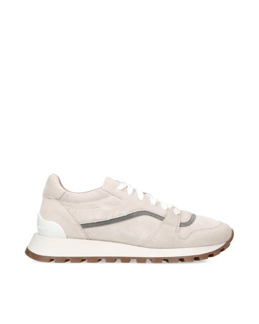 Brunello Cucinelli White Suede Running Sneakers