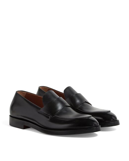 Zegna Black Leather Torino Loafers for men