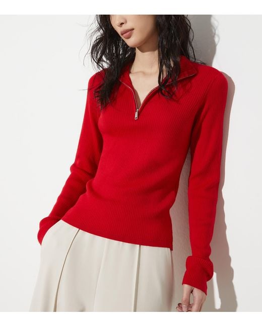 MAX&Co. Red Wool Half-Zip Sweater