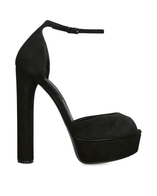 Casadei Black Suede Flora Platform Heels 140