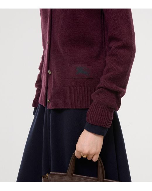 Burberry Purple Cashmere Crew-Neck Cardigan