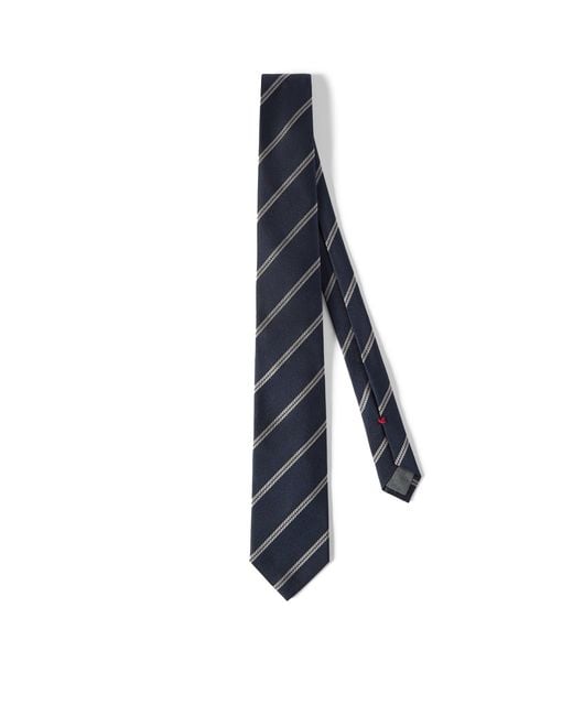 Brunello Cucinelli Blue Silk Stripe Tie for men