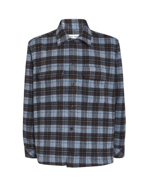 Samsøe & Samsøe Blue Wool-Blend Check Sacastor Overshirt for men