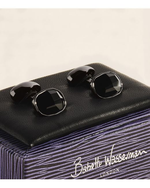 Babette Wasserman Black Rhodium-Plated Swarovski Crystal Cufflinks for men