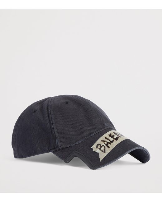 Balenciaga Blue Cotton Masking Tape Logo Cap for men