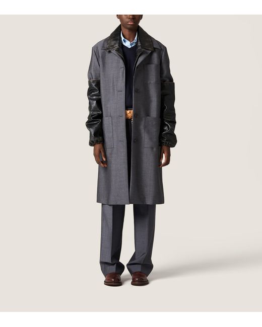 Miu Miu Gray Mohair-Wool Leather-Trim Jacket