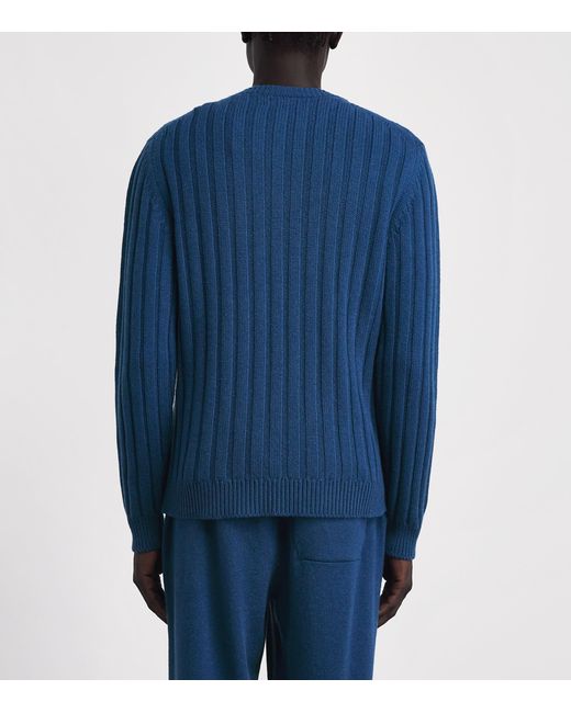 Johnstons Blue Cashmere Ribbed Sweater for men