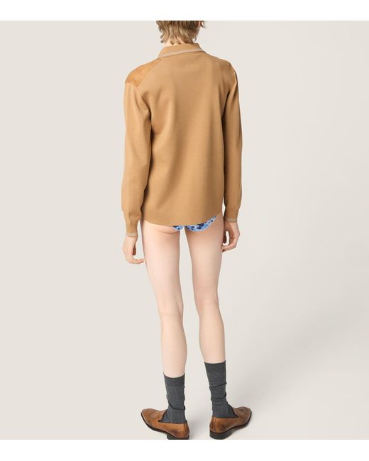 Miu Miu Brown Suede-Wool Logo Shirt