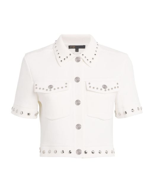Maje White Short-Sleeve Studded Jacket