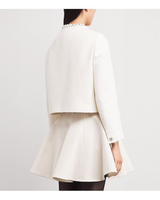 Maje White Tweed Pearl-Trim Jacket