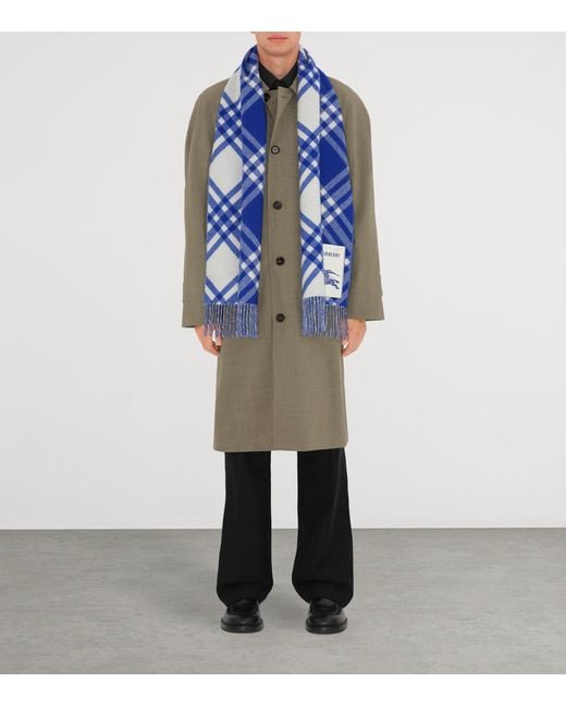 Burberry Blue Cashmere Check Scarf