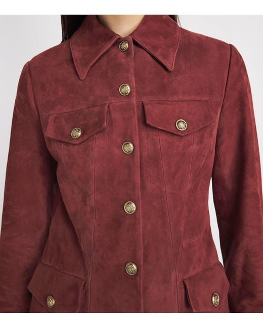 Alice + Olivia Red Dorothie Suede Utility Jacket
