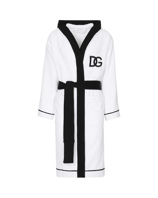 Dolce & Gabbana White Terry Cotton Dg Logo Robe