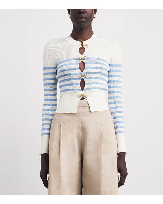 Claudie Pierlot Blue Stripe Bow-Detail Sweater