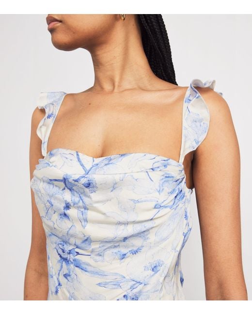 Maje Blue Satin Floral Mini Dress
