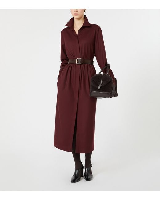 Max Mara Red Stretch-Virgin Wool Belted Shirt Dress