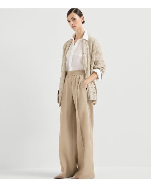 Brunello Cucinelli Natural Cotton Organza Wide-Leg Trousers
